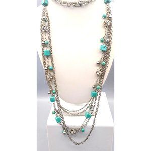 Fabulous Multi Strand Southwestern Necklace, Turquoise Howlite Beads and Clear